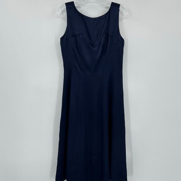 Brooks Brothers 100% Silk Navy Midi Dress Classic A-Line Cocktail Womens Size 6 - Picture 3 of 9